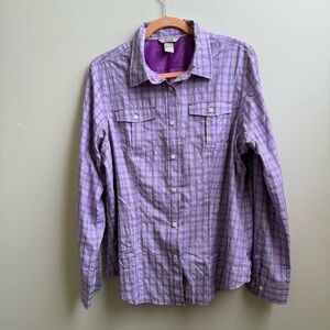Women's DuluthFlex Sidewinder Roll Tab Sleeve Shirt purple plaid Size L